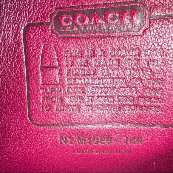 COACH Turnlock Shoulder Bag In Signature Canvas Brass Tan Jasper Red Leather 148 - Picture 12 of 15